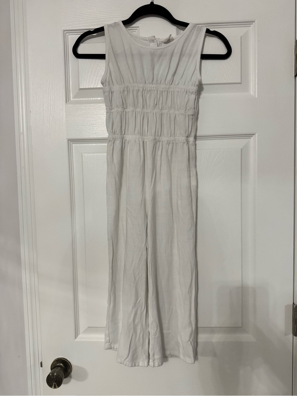Girls' White Sleeveless Wide-Leg Jumpsuit with Smocked Waist